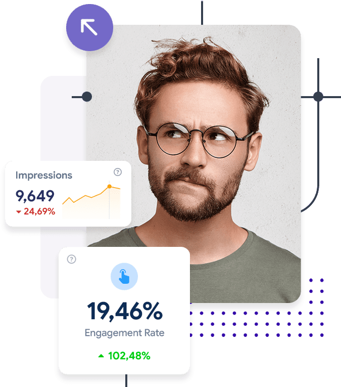Man with glasses in a professional setting, analyzing data visualizations